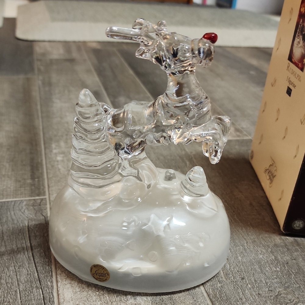 Fitz and Floyd Glass Reindeer with Red Detail